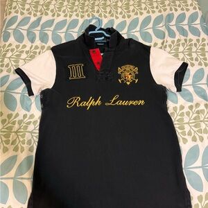 Polo by Ralph Lauren Black and White Polo Shirt with Gold Embroidery